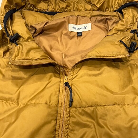 Madewell Mens Hooded Puffer Jacket, Old Gold, XL - Picture 7 of 10